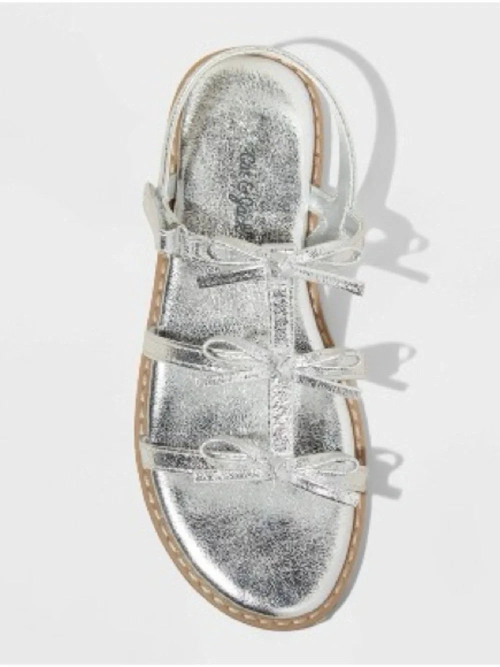 Cat & Jack Metallic Silver Girls' Bow Strap Sandals Various Sizes